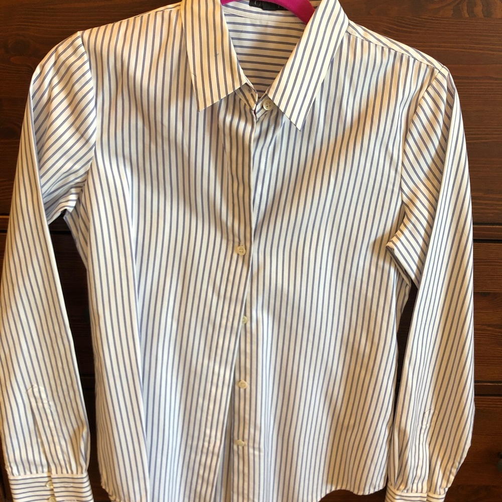 Theory button down shirt blue white striped size S